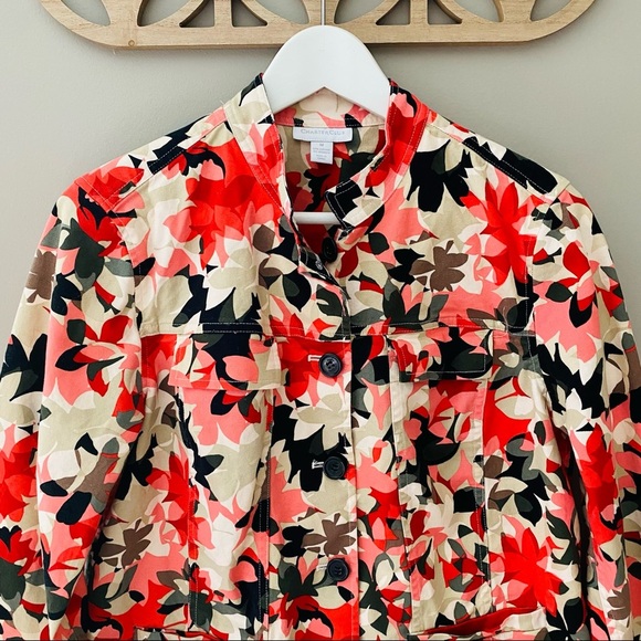 Charter Club Floral Print Button Up Jacket Sz Medium - Picture 2 of 10
